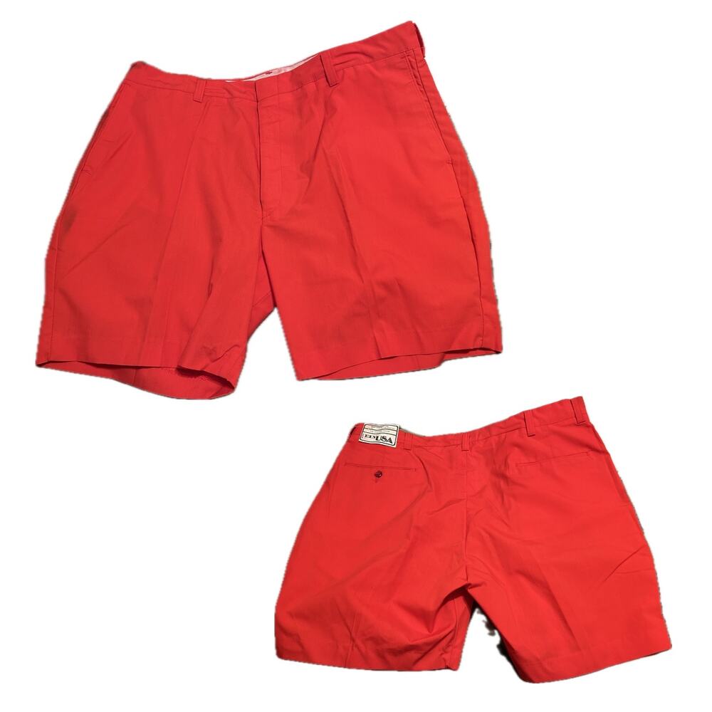 Vintage Red ELY USA Shorts Waist 40 Made in USA Poly Cotton Workwear -